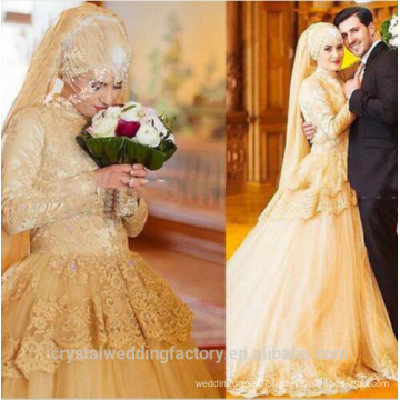 Vestido De Noiva Designer Wedding Dress Long Sleeves Lace Ball Gown 2017 Wedding Dress with Hijab MW2183